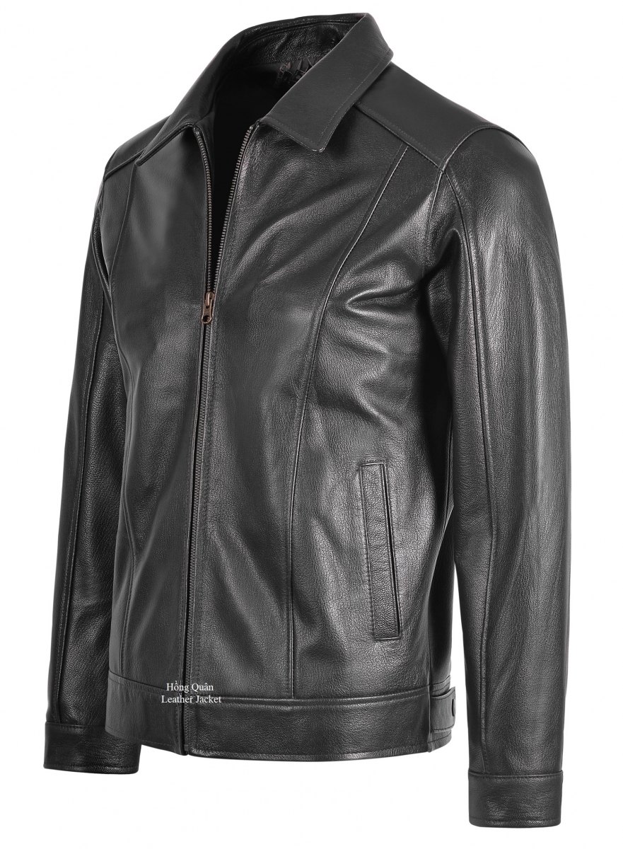 Áo da cổ bẻ dáng body