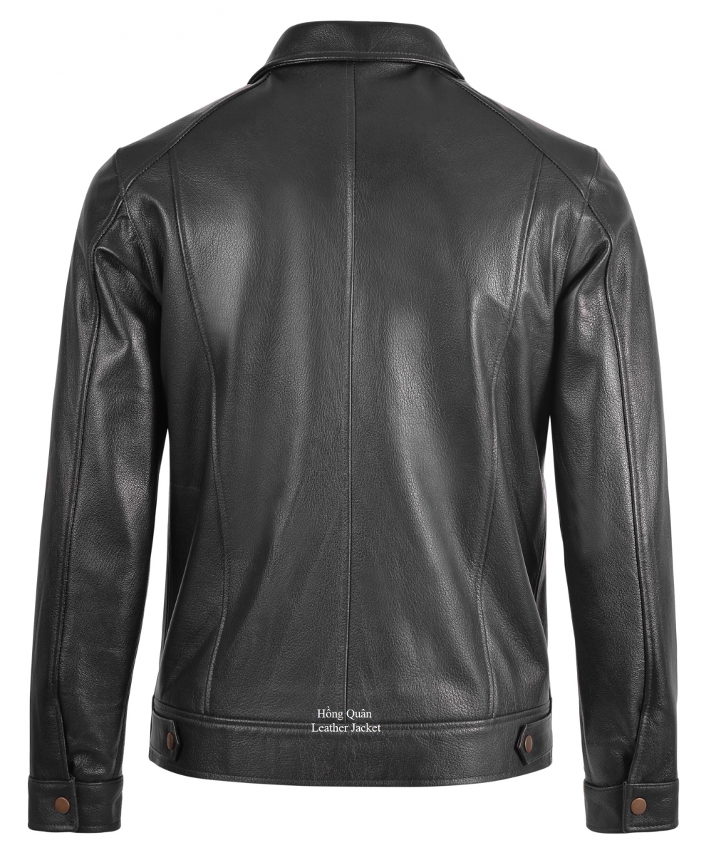 Áo da cổ bẻ dáng body