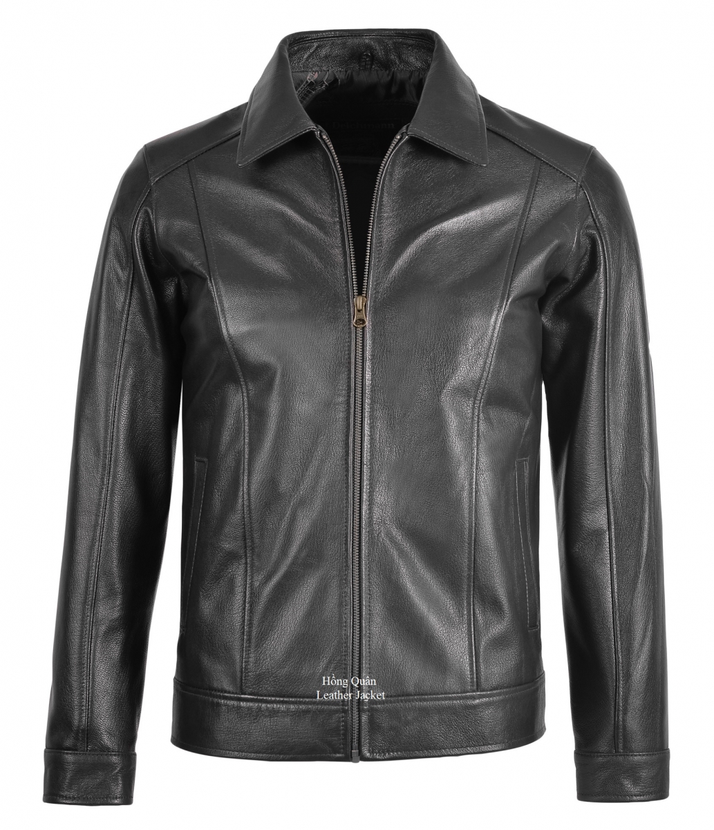 Áo da cổ bẻ dáng body