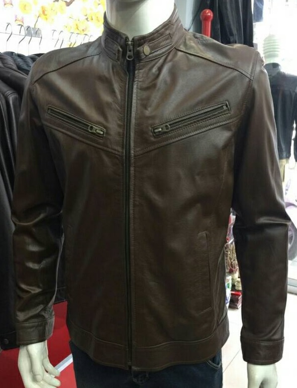 ÁO DA BÒ NAM KHÓA NGỰC MÀU NÂU