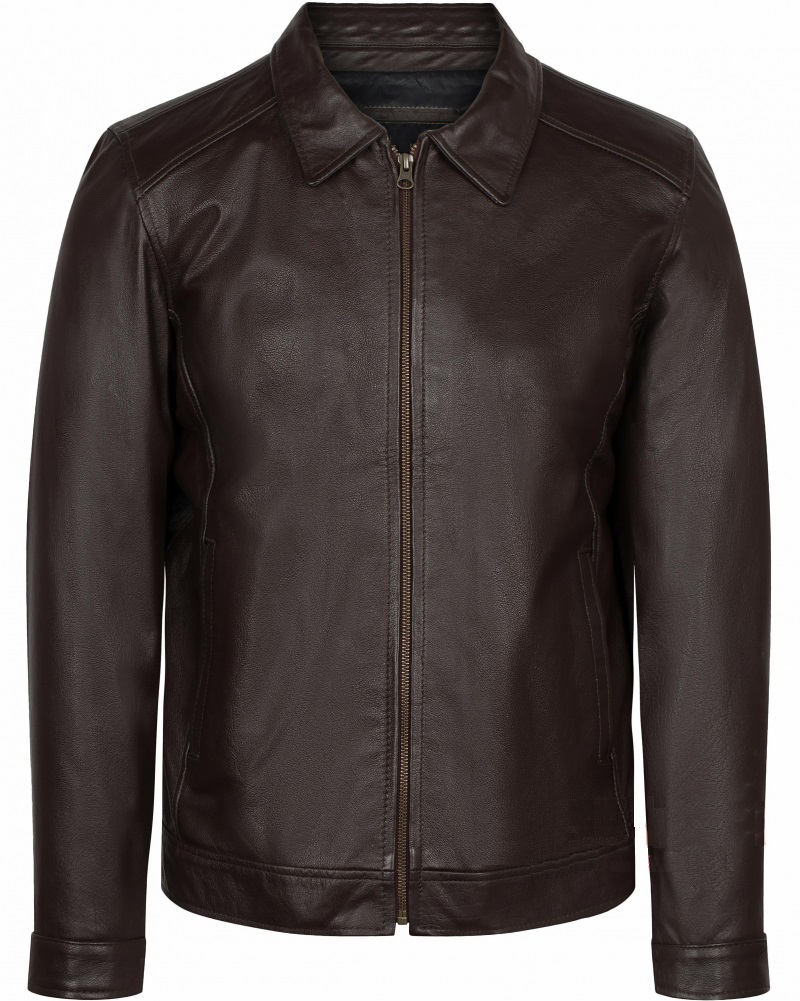 ÁO DA NAM NHẬP KHẨU DA DÊ CỔ BẺ MÀU NÂU SOCOLA DÁNG TRƠN 308