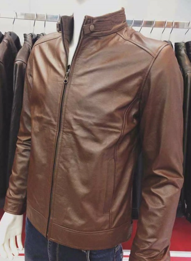 ÁO DA NAM NHẬP KHẨU DÁNG TRƠN DA BÒ MÀU NÂU VÀNG 121