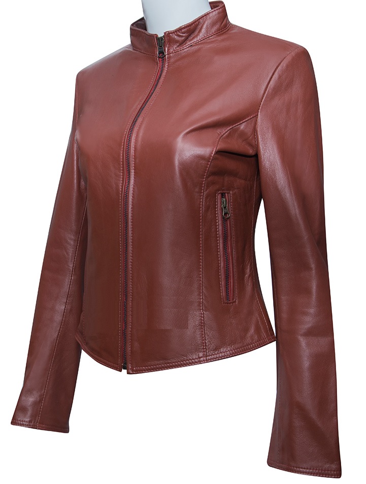 ÁO DA NỮ XỊN CỔ TRÒN DÁNG TRƠN DA CỪU MÀU ĐỎ ĐÔ