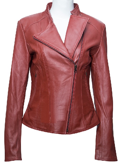 ÁO DA THẬT NỮ CỔ BẺ MÀY ĐỎ ĐÔ