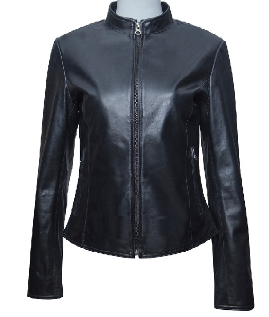 ÁO DA NỮ CAO CẤP CỔ TRÒN DA CỪU MÀU ĐEN