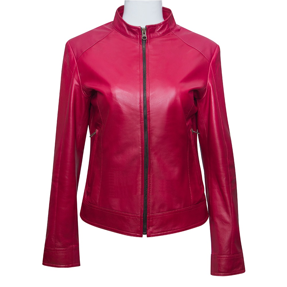 ÁO KHOÁC DA NỮ CAO CẤP - DA CỪU NỮ MÀU HỒNG DÁNG TRƠN