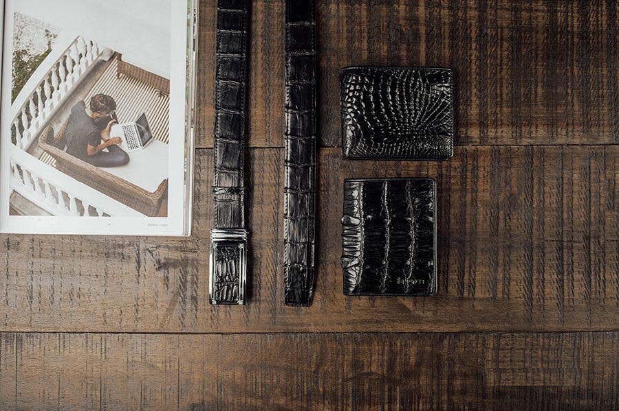 DÂY LƯNG DA CÁ SẤU CAO CẤP MÀU ĐEN MẶT BỤNG