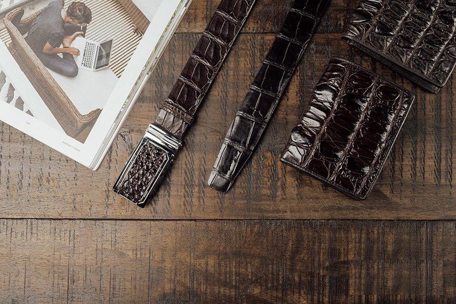 DÂY LƯNG DA CÁ SẤU MÀU NÂU CAFE MẶT BỤNG