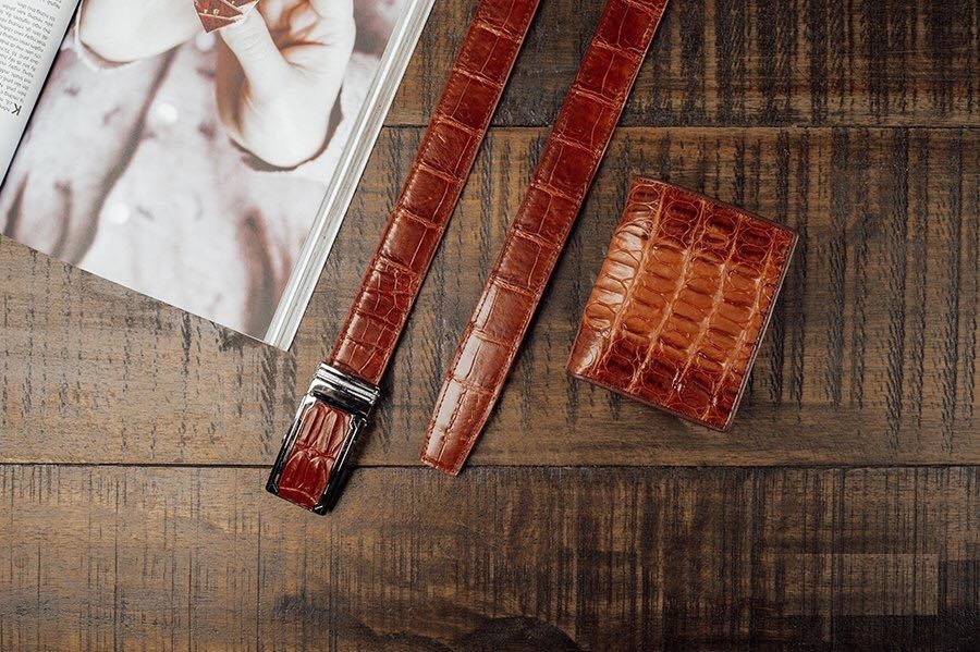 DÂY LƯNG DA CÁ SẤU MÀU NÂU VÀNG