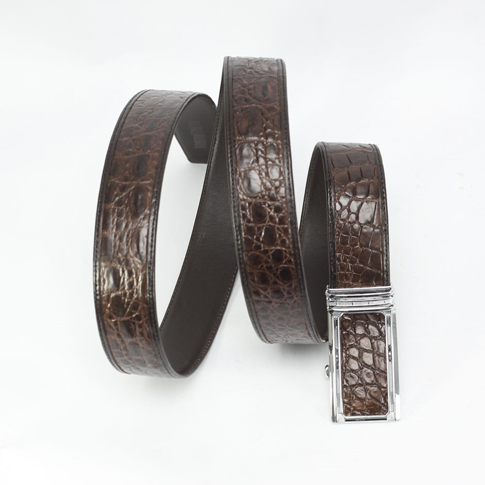 THẮT LƯNG DA CÁ SẤU THẬT, DÂY BỌC CẠNH MÀU NÂU CAFE